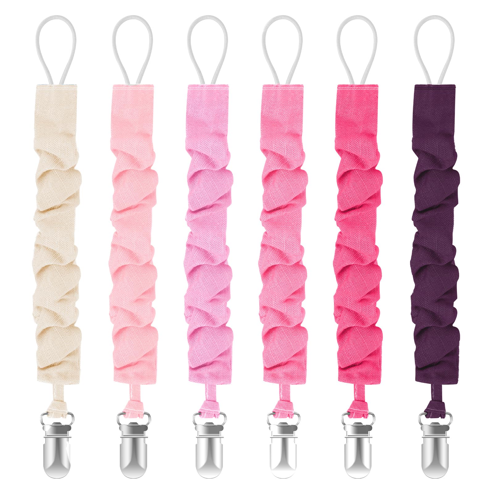 TenderBabe Pacifier Clip,6 Pack Pacifier Holder Clip with Adorable Frill Design,Soft Flexible Binky Clips for Baby Girl and Boy