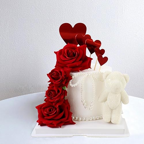 Miniatura 6 de Ercadio Paquete de 5 rosas artificiales, rosas 3D, adornos para tartas y selecciones para cumpleaños, día de San Valentín y fiestas de boda