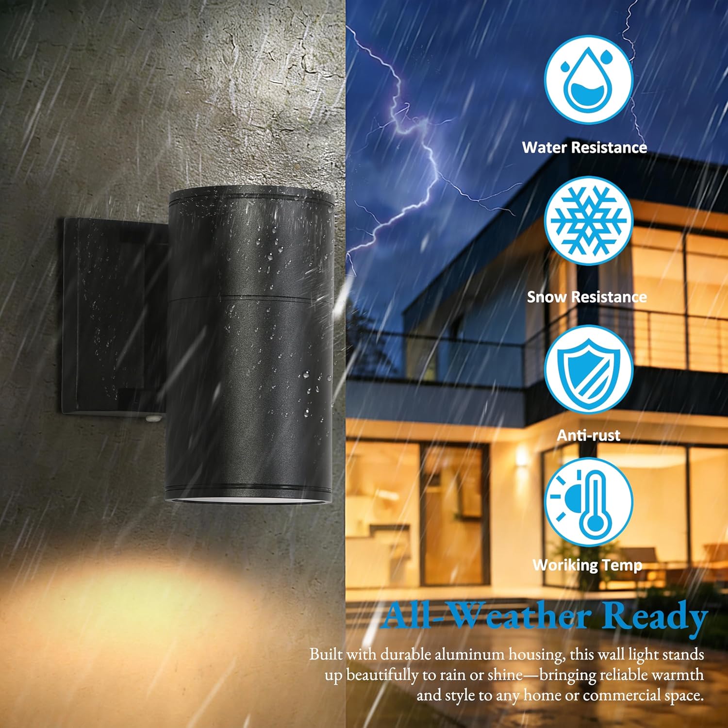 KSANA Outdoor Wall Light, Modern Black Cylinder Wall Sconce with Glass Cover, Farmhouse Water-Resistant Aluminum Exterior Downlight for Porch, Garage, Patio