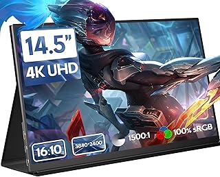 ZSCMALLS 14.5'' 4K 60Hz Portable Gaming Monitor for Laptop, 3840P×2400P IPS Screen with HDR, 1500:1 FreeSync, Ultra Slim & Eye Care,Travel Monitor External Screen for Laptop, PC, PS5, Mac, Xbox