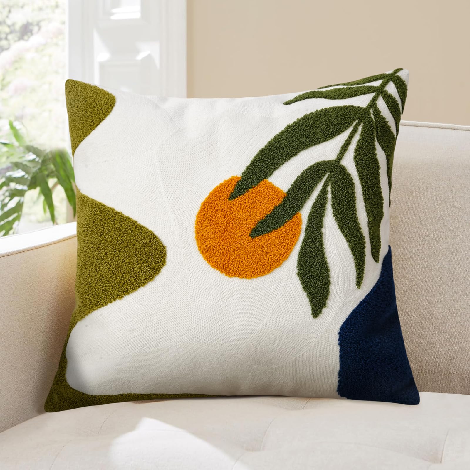 Adabana Boho Decorative Throw Pillow Cover 18x18 Inch Farmhouse Tufted Pillow Covers for Bed Couch Living Room Green
