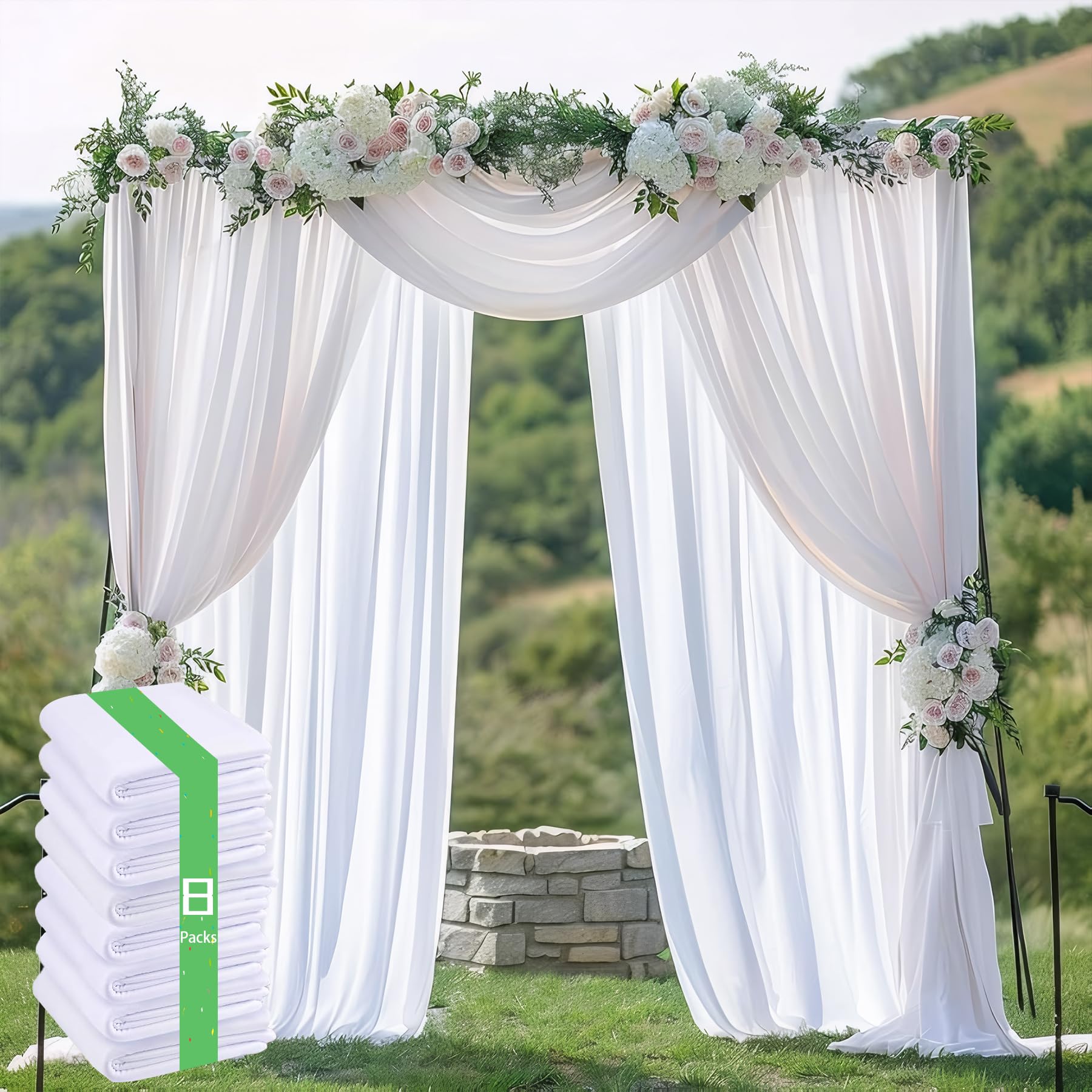 Gallety White Backdrop Curtain for Wedding, Polyester Photo Backdrop Drapes - 40FT x 10FT Birthday Backdrop Curtain with Rod Pockets for Celebration,