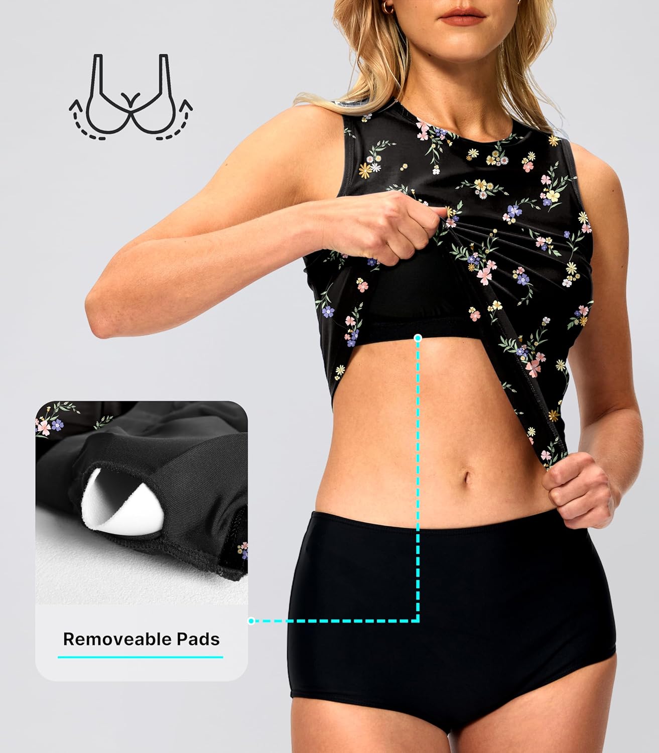 Viodia High Neck Tankini Tops for Women Modest Swim Shirts with Bra Swimsuits Tank Only Bathing Suit Top No Bottom - Image 5