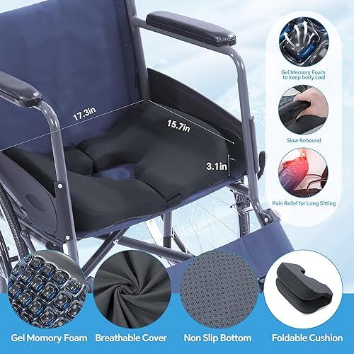 Miniatura 2 de HOMBYS Cojín de gel para asiento de cama, cojín para dolor de trasero, almohada de espuma viscoelástica para aliviar el dolor de coxis, almohada de