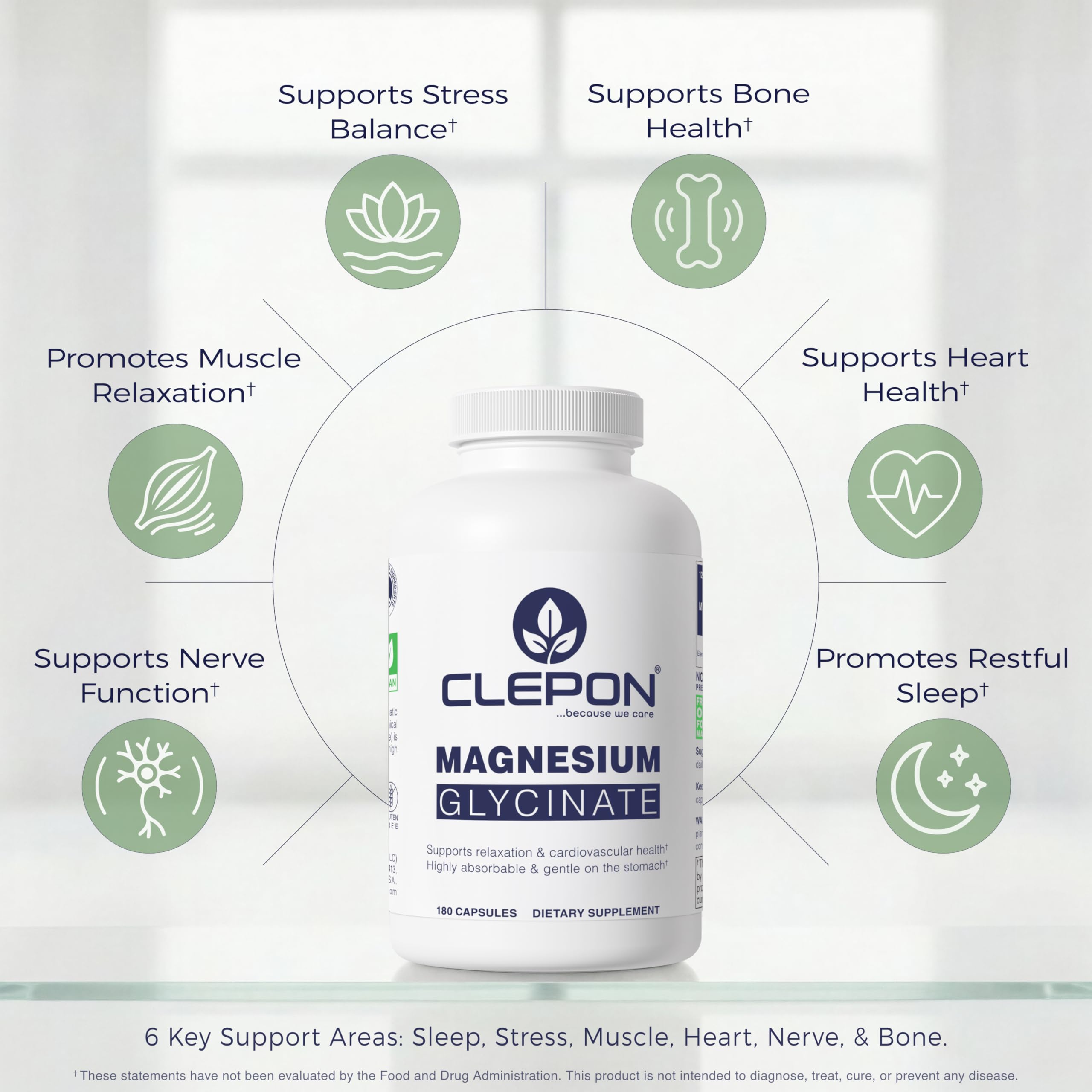 Magnesium Glycinate - 100% Chelated for High Absorption - 180 Capsules - 100mg Elemental Magnesium per Capsule - Relaxation, Muscle Cramps Relief & Sleep Support - 3rd Party Tested, Vegan — Amazon image 2