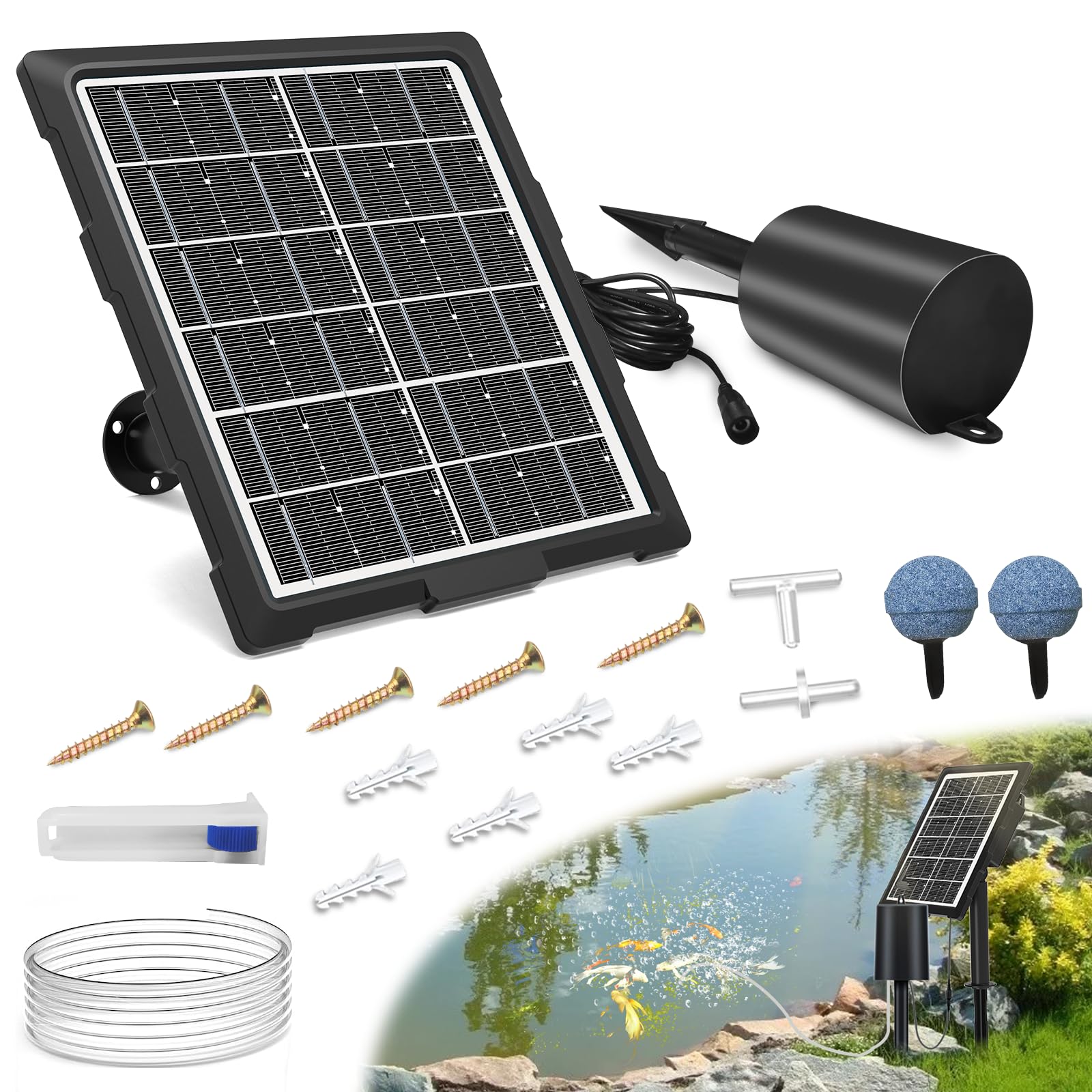 Lewisia Solar Aerator Air Pump Battery with Air Hoses and Bubble Stones Fish Tank Pond Bubble Oxygenator