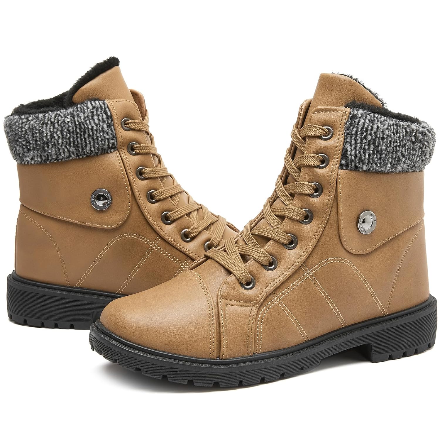 yageyan Womens Winter Snow Boots Warm Fur Lined Winter Water-resistan Ankle Booties Zipper Anti-Slip Combat