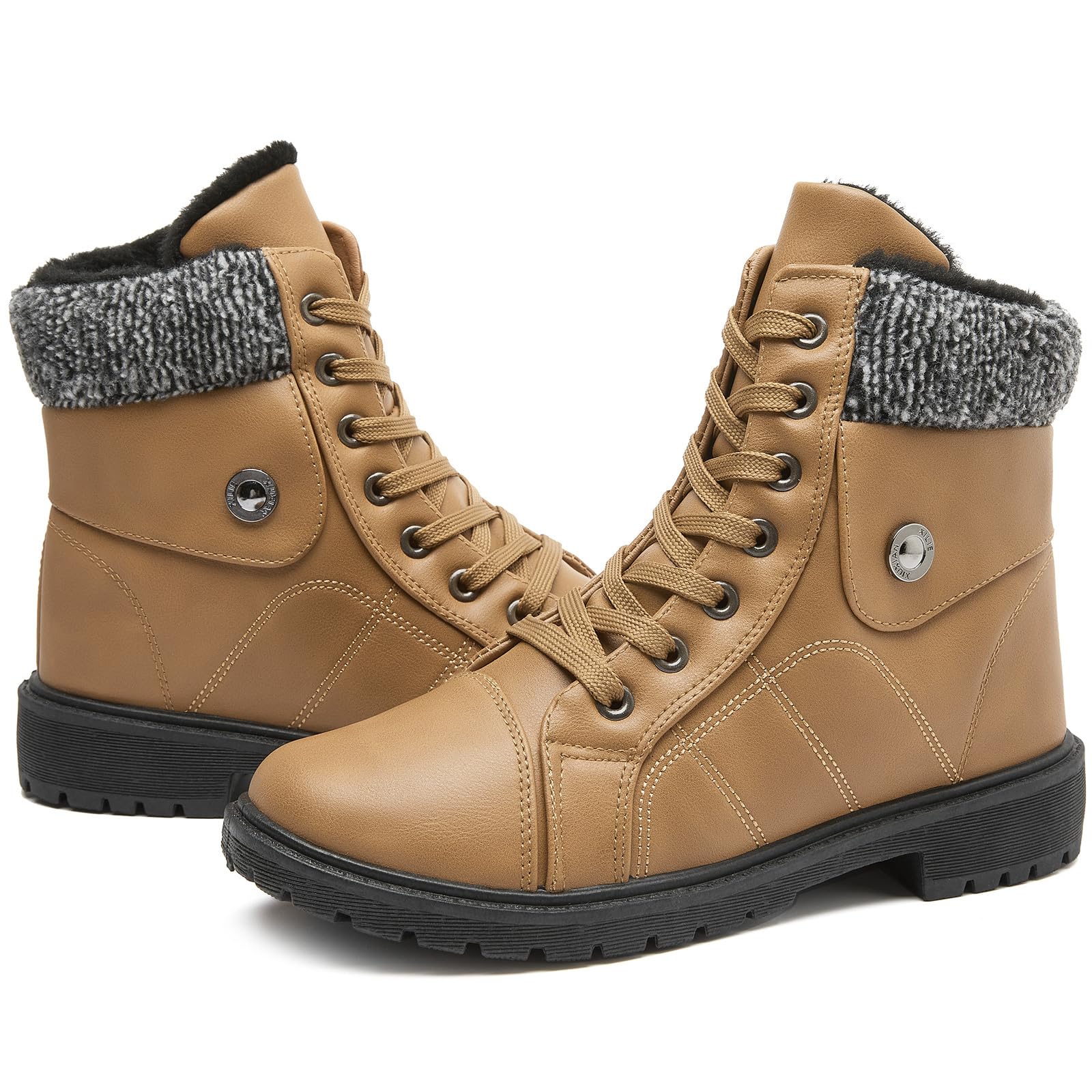 Womens Winter Snow Boots Warm Fur Lined Winter Water-resistan Ankle Booties Zipper Anti-Slip Combat