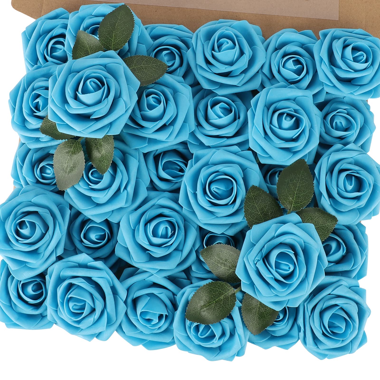 MACTING Artificial Flower Roses 30PCS Real Touch Fake Foam Roses with Stem Fake Flowers for DIY Wedding Bridal Bouquets Party Baby Shower Home Indoor Outdoor Spring Mothers Day Decor(Dark Teal Blue)