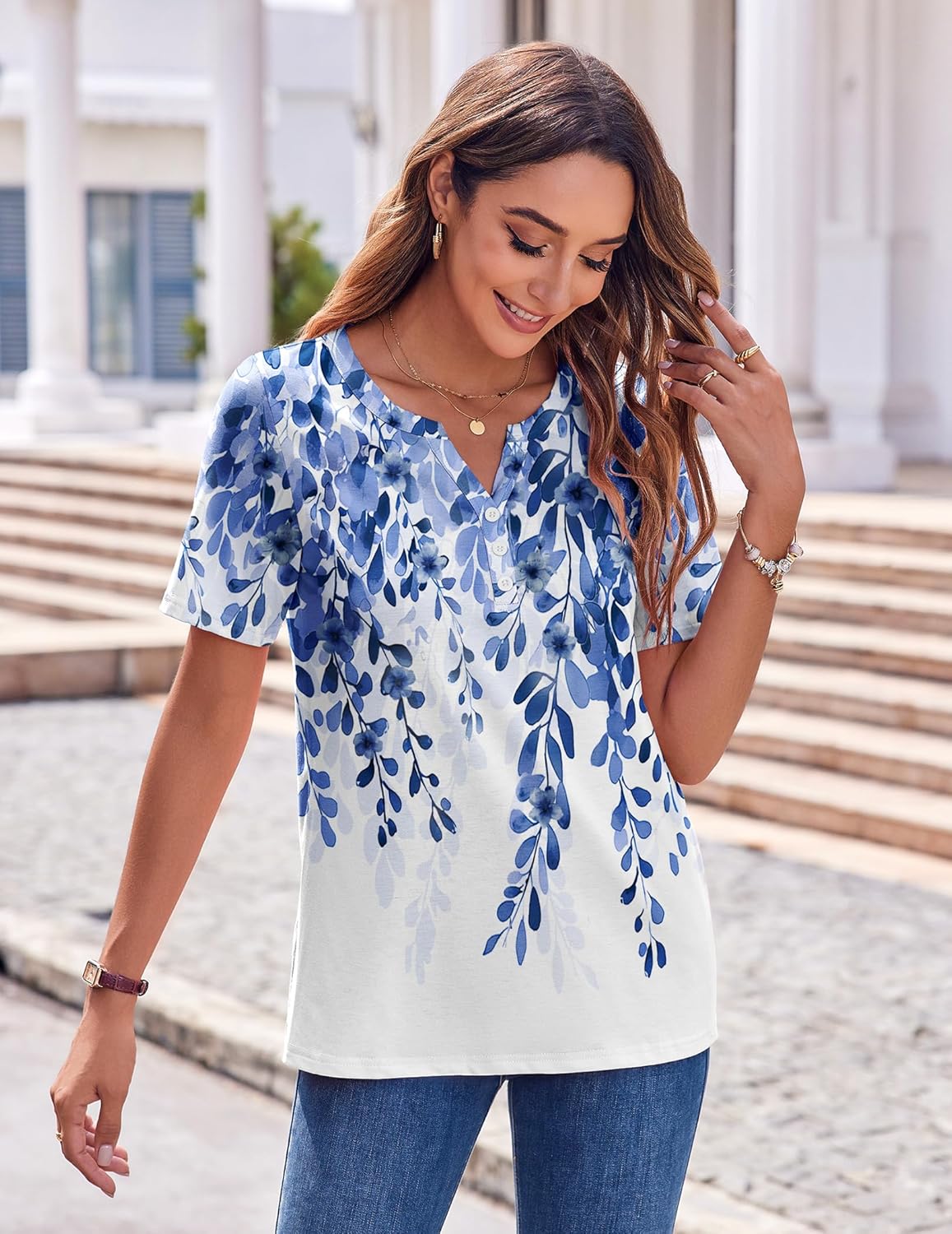 Zeagoo Shirts for Women Casual Short Sleeve Floral Blouses Summer Top Business Work Clothes - Image 4
