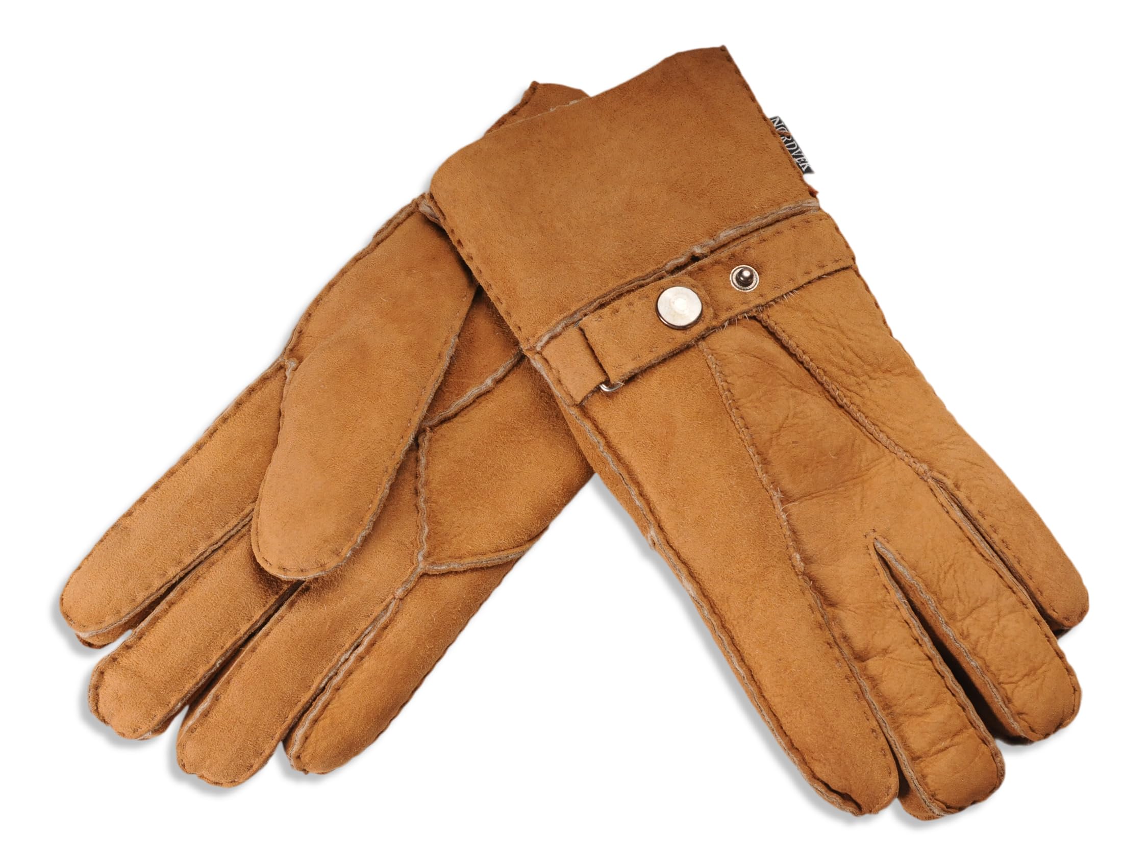 Nordvek Men's Tan Sheepskin Gloves - Adjustable Popper Strap Cuff # 307-100