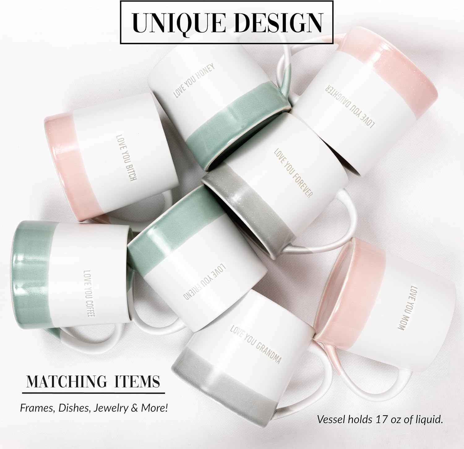 Pavilion Gift Company - Love You Forever - 17oz Organic Shaped Gray Dipped Stamped Letter Novelty Coffee Mug Tea Cup Wife Girlfriend Fiancee Boyfriend Husband Fiance Anniversary Neutral Modern Present - Image 5