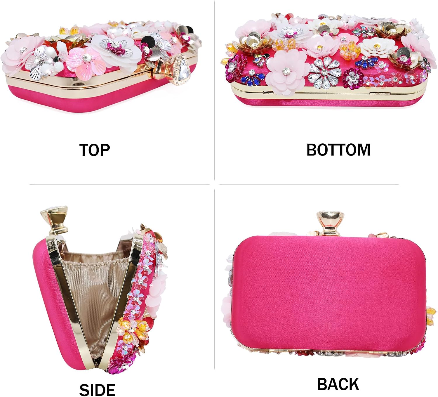 Milisente Women's Clutch Purse Flower Evening Handbag Chain Strap Shoulder Bag With Handle