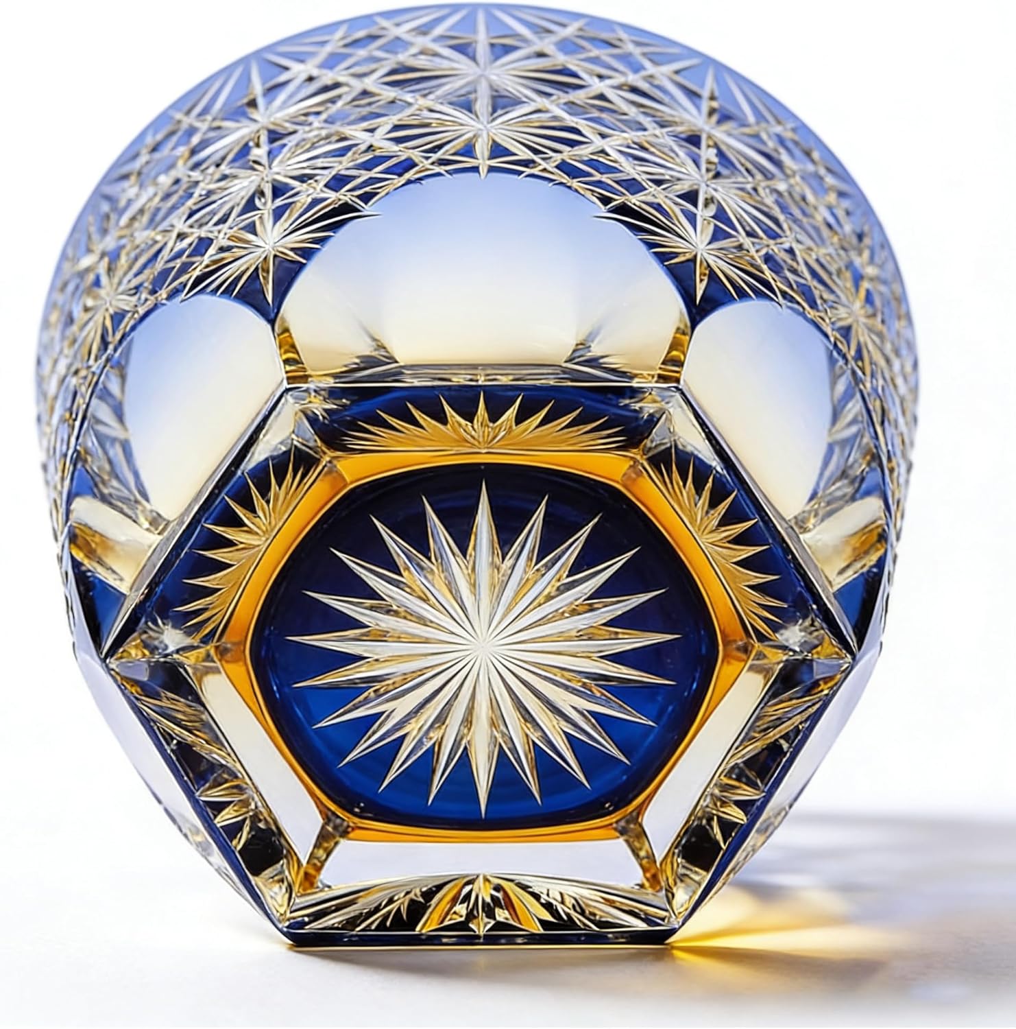 hand-cut Glass crystal cup perfect as a gift suitable for serving cocktails vodka and whiskeycomes with a Luxurious gift box and ribbon 9 oz (blue)