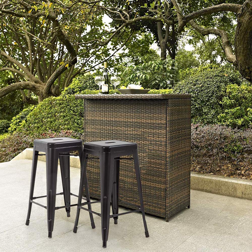 Supfine Tabouret de Bar Industriel Lot de 4 Tabourets Haut Industriels 76cm Metal et Bois, Chaise de Bar Empilable pour Exterieur Interieur, Max. 150kg (Hauteur 76cm, Noir)