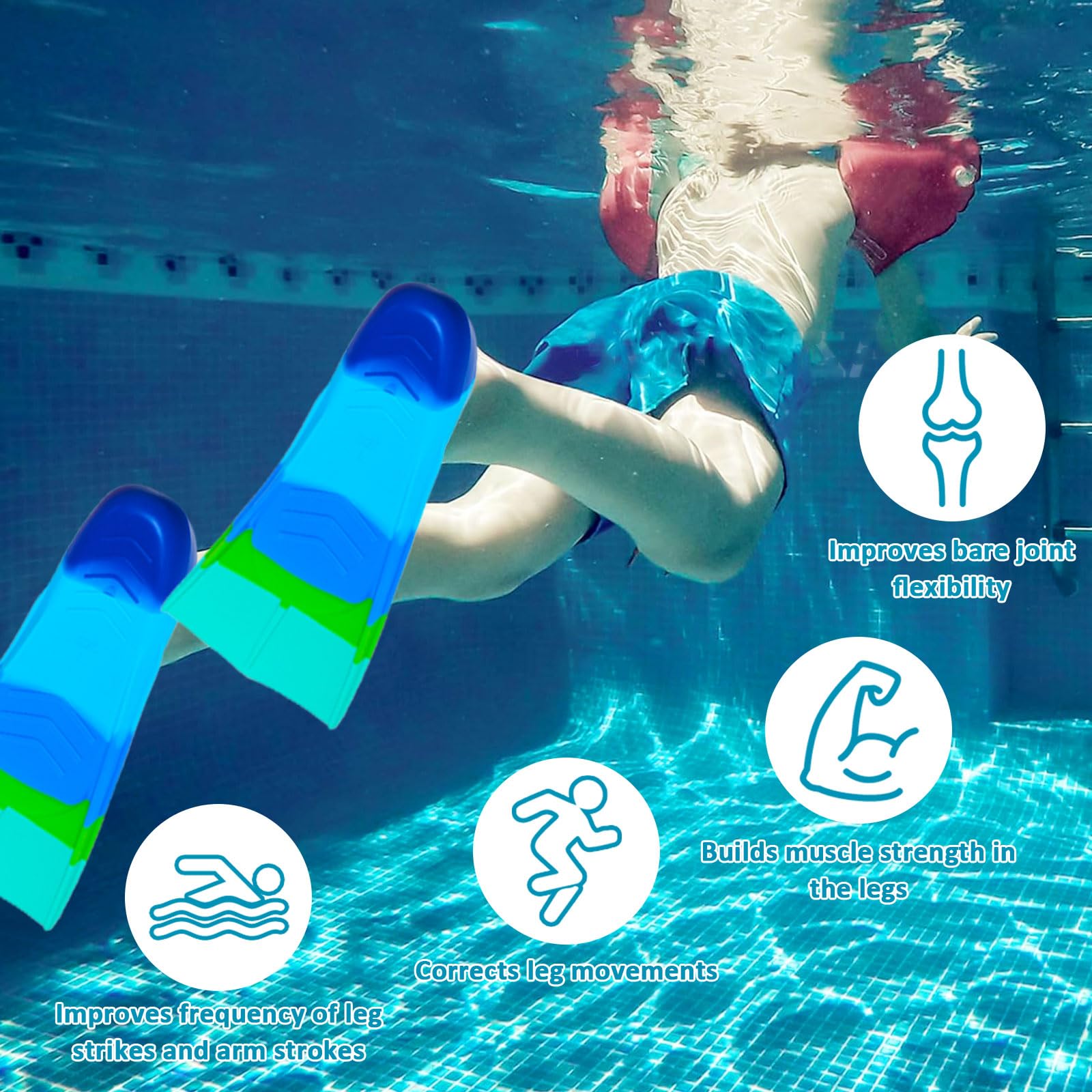 Aletas de natación de silicona, 100% silicona, aletas cortas de entrenamiento para natación, cómodas aletas de natación de silicona, aletas cortas de entrenamiento para niños y adultos