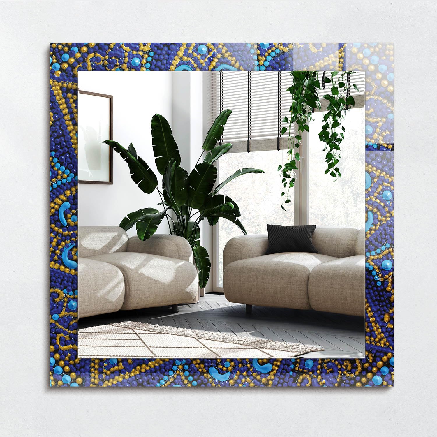 Miroir de salle de bain 60x60 cm sans cadre à motif bleu imprimé