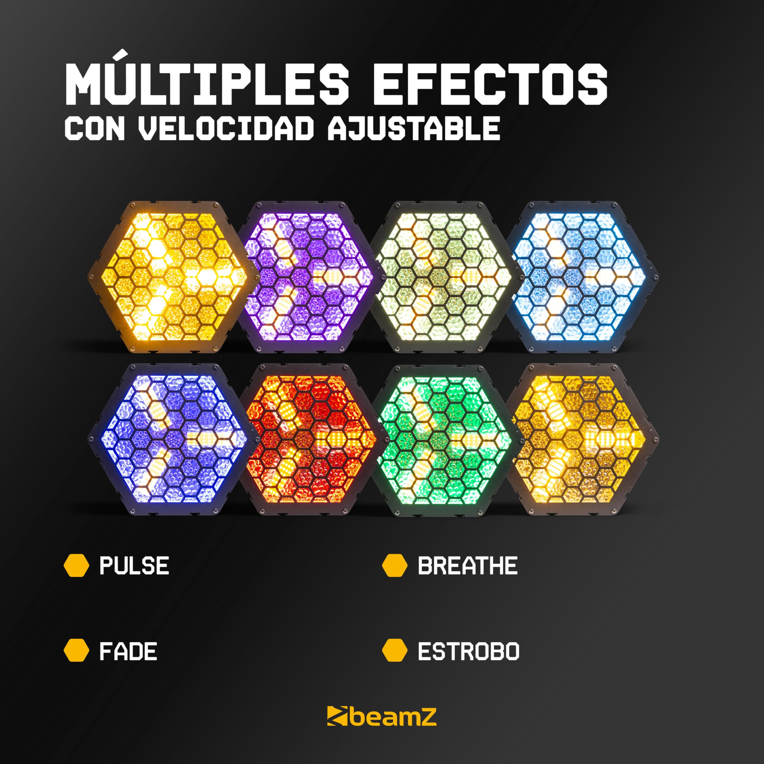 BeamZ RB90 - Pack 7 Cegadoras Retro LED RGB Blanco Calido 3x30W DMX 16/34 Canales 72 LED SMD RGB Dimmer Lineal 100% Efectos Automaticos Master Slave Iluminacion Escenica Profesional