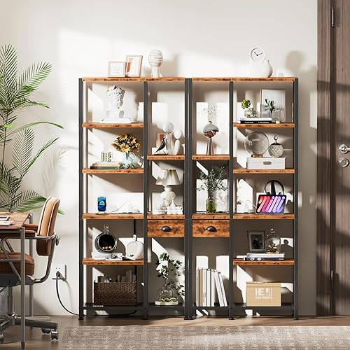 Miniatura 8 de Furologee Estantería con puertos USB y tomacorrientes, estante con cajón, estantes de exhibición industrial con estación de carga, estantes de