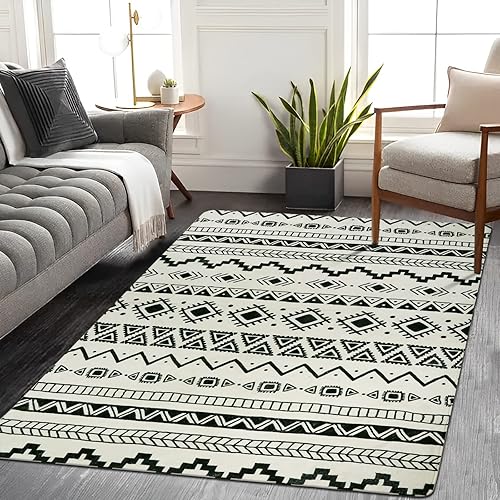 Lahome Boho Machine Washable Living Room Rugs - 5x7 Area Rugs for Bedroom Non-Slip Large Throw Rugs Soft Geometric Dinning Room Rug Tribal Distressed Carpet for Living Room Entryway Kitchen Office