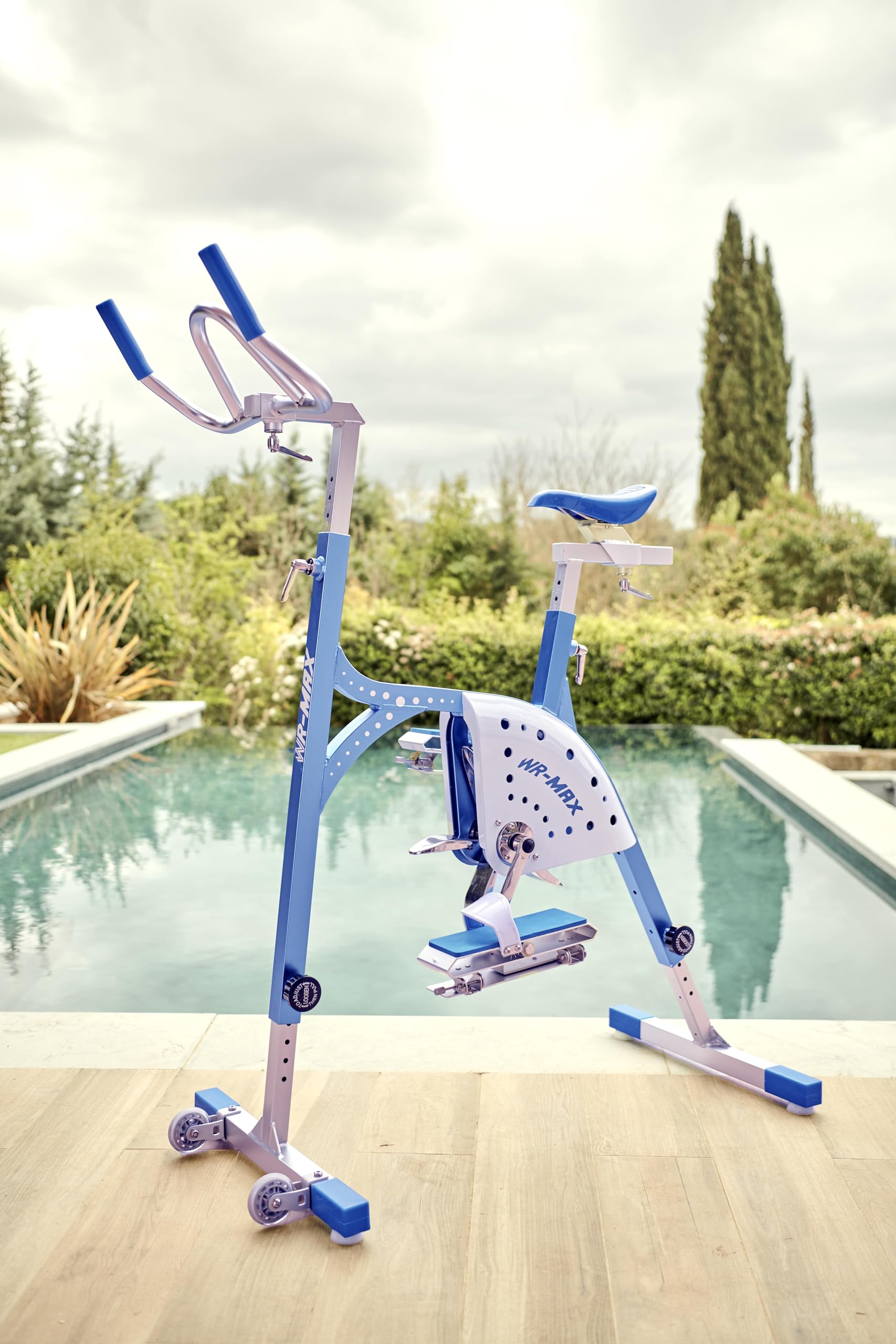 Waterflex Aquabike Aluminium WR Max WX-WRMAX1 - Vélo de Piscine Athléthique - Résistance Hydraulique - Effet Drait - Ergonomie Adaptative - Prof. 1,1-1,6m Bleu, Léger