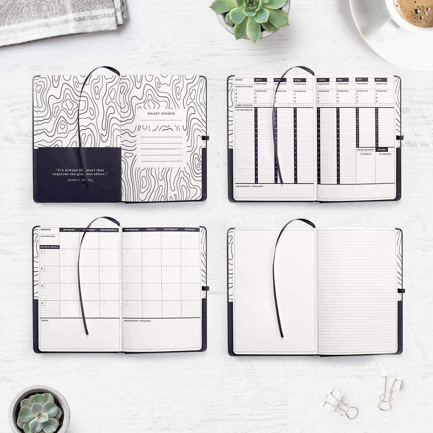 Smart Planner Pro – Daily Planner – Tested & Proven to Achieve Goals & Increase Productivity, Time Management & Happiness with Weekly, Monthly, Gratitude Sections, Back Pocket, Undated Version, A5 (Black) : Office Products