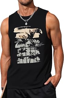 Mens Graphic Tank Tops Sleeveless Muscle Shirts Beach Hawaiian Coconut Tree Patriotic Tank Tops