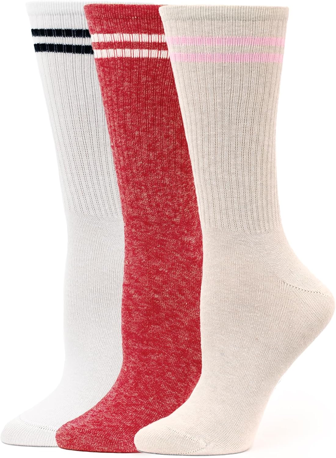 HUE Women's Casual Ribbed Must-have Crew Lightweight Athletic Socks 3 Pair Pack