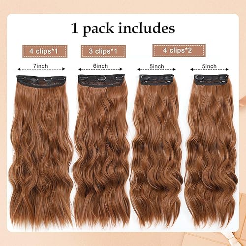 Miniatura 2 de Extensiones de cabello sintético con clip de 20 pulgadas para mujer, 4 piezas, extensiones de cabello largo y rizado, extensiones de cabello