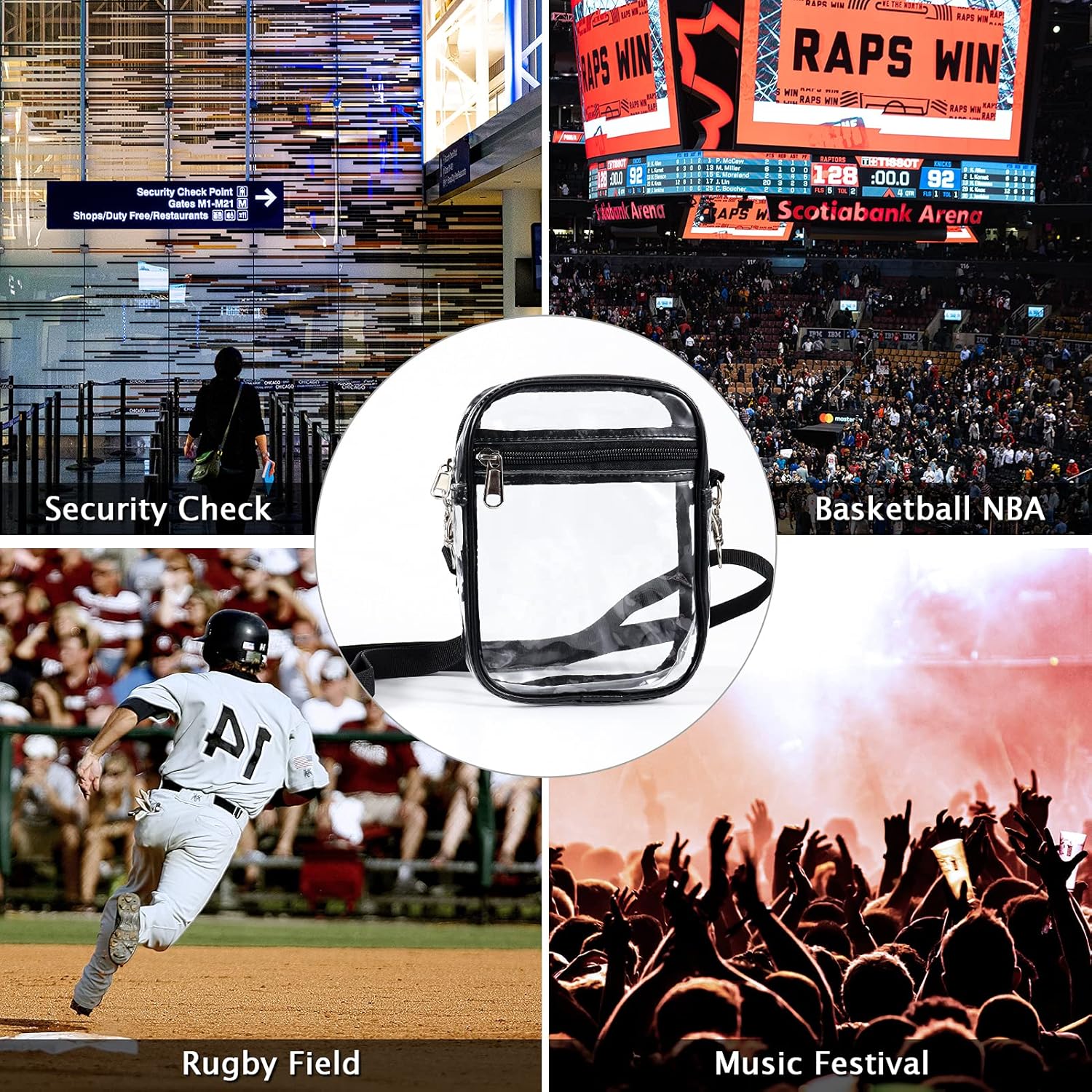 Wreiynn Clear Bag Stadium Approved, Clear Crossbody Bag with Adjustable Strap, Clear Purse for Sports Event Concert Festival : Sports & Outdoors