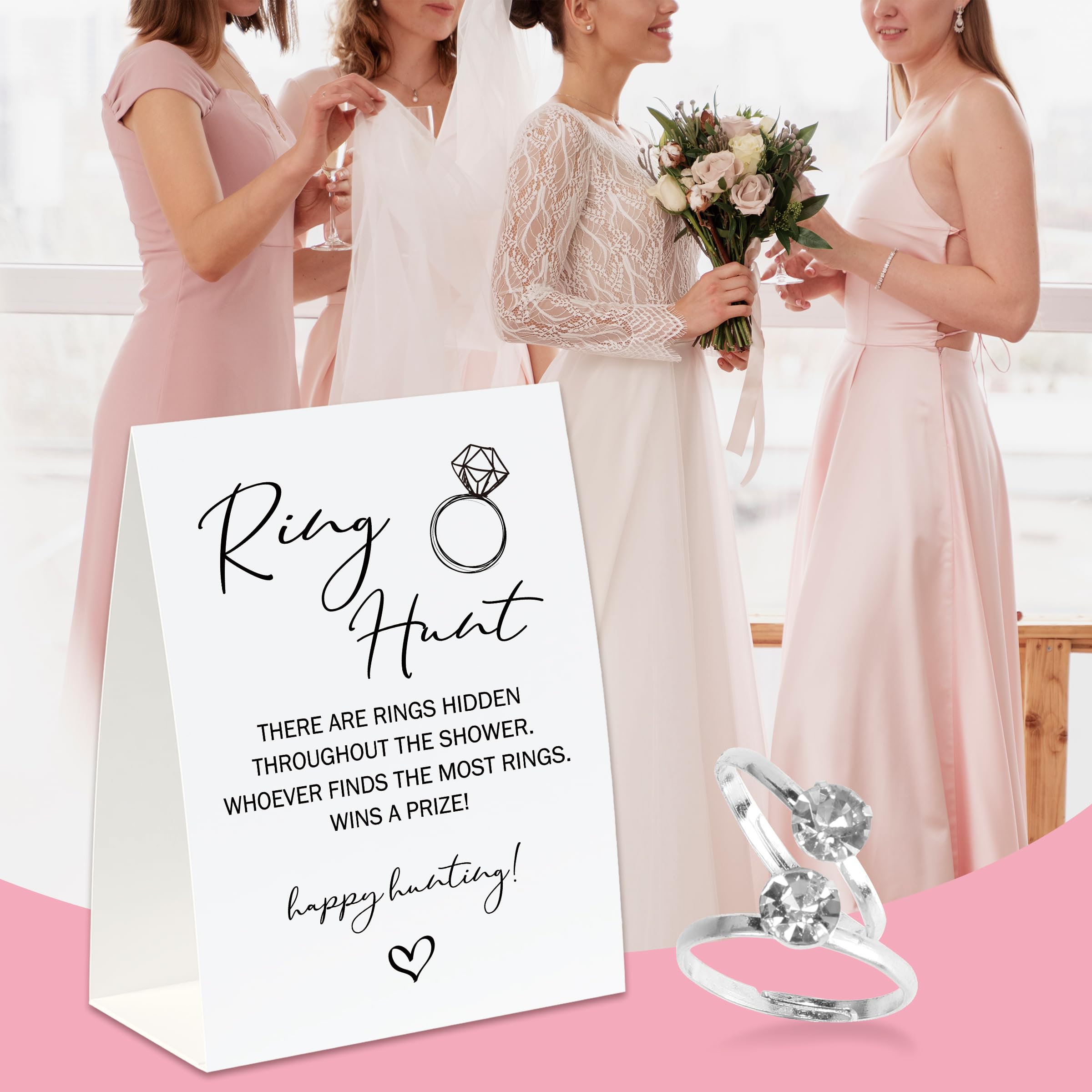 Ring Hunt Game For Bridal Showers - Fun Wedding Party Game With 30 Rings & Sign