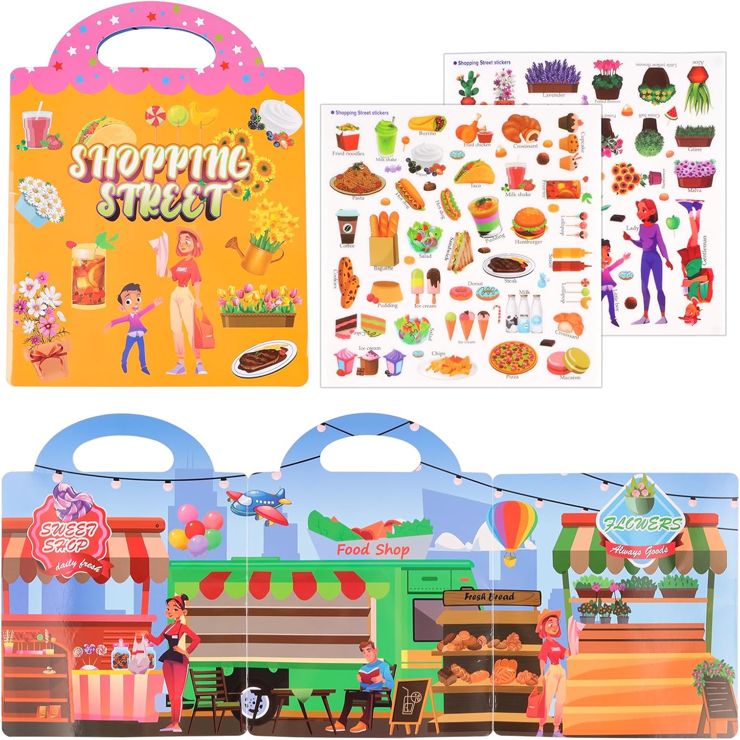 Herbruikbare stickers, stickerboek voor kinderen (eten + tuin