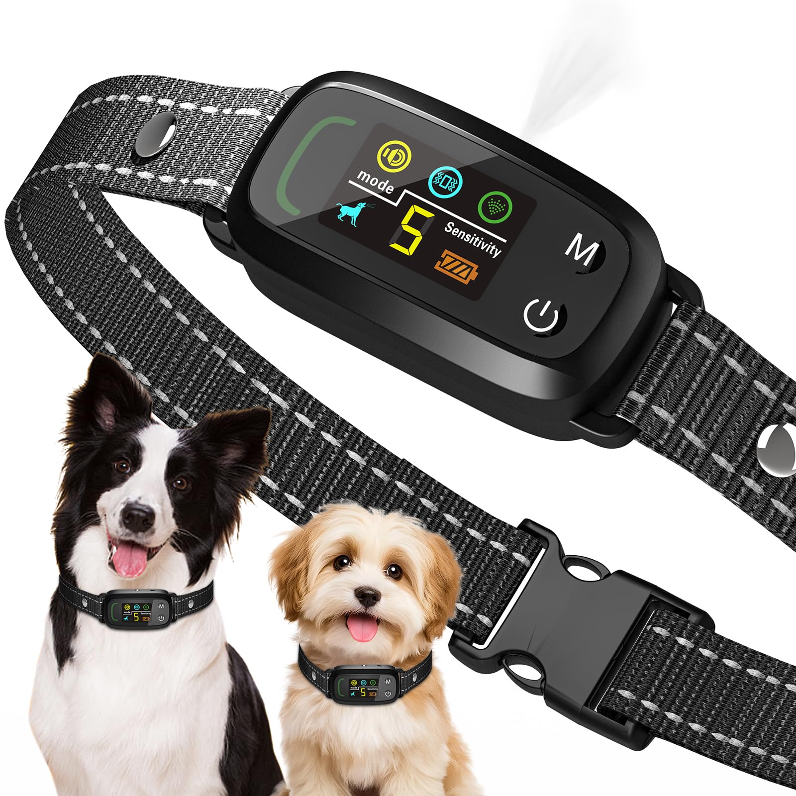 PUGTOW Anti Bark Collar for Dogs, No Shock Citronella Dog Collar with 5 Adjustable Levels, Rechargeable Stop Barking Device - Vibration/Sound/Spray 5 Modes Dog Training Collar for S/M/L Dogs