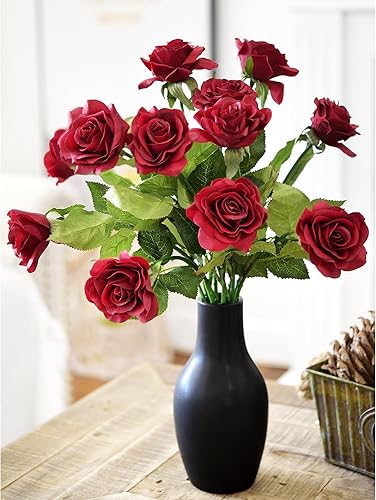 Miniatura 111 de FiveSeasonStuff 12 tallos de flores artificiales, rosas de seda de tacto real para decoración de bodas, ramos de novia, centros de mesa, fiestas y 9