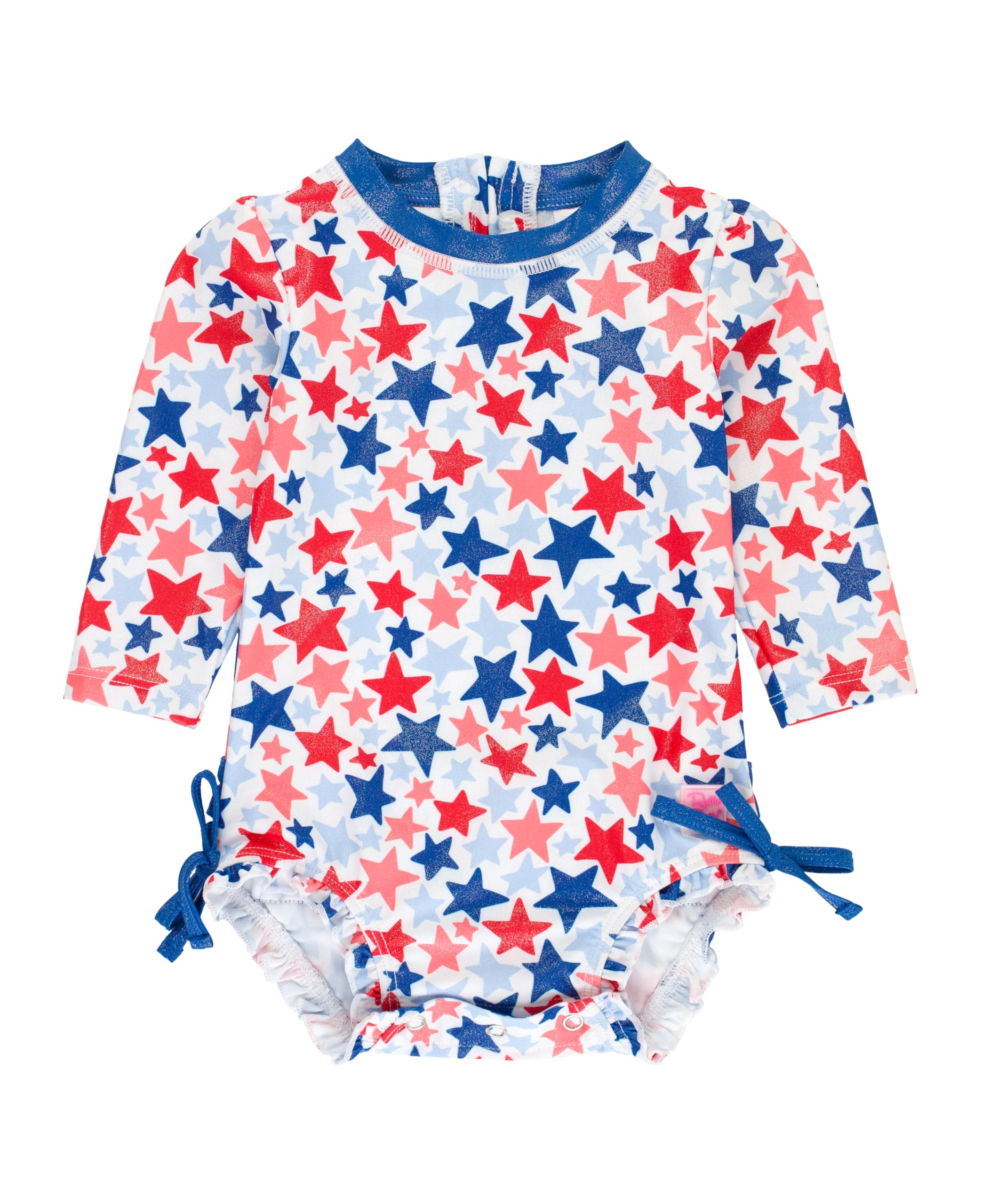 RuffleButts Baby Girls UPF 50+ Sun Protection Floral Printed Long Sleeve One Piece Rash Guard Swimsuit with Zipper