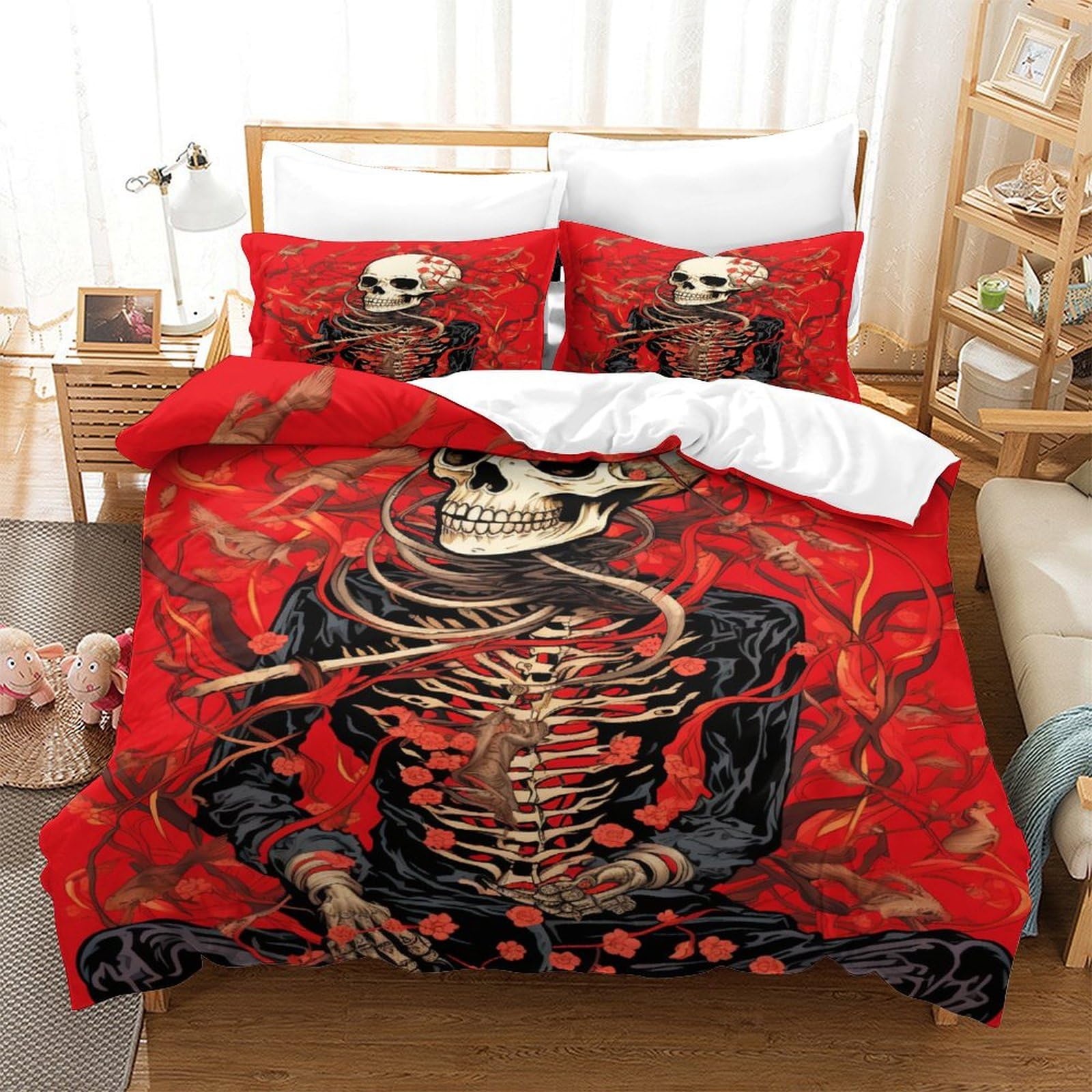 P1S9U7W5Y 3D Printed Skull Pattern Duvet Cover Set 3pcs Microfiber Gothic Skeleton Bedding Set Double