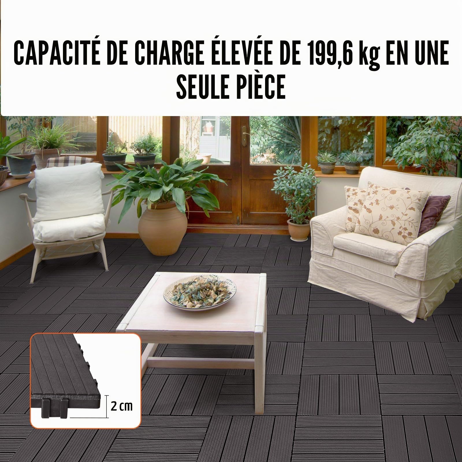 VEVOR Dalles de Terrasse Emboîtables, Lot de 54, Revêtement de Sol Plastique Imperméable, 300x300 mm, 50166 c㎡, Utilisation par Tous les Temps, pour Porche, Piscine, Balcon, Arrière-cour, Marron Foncé