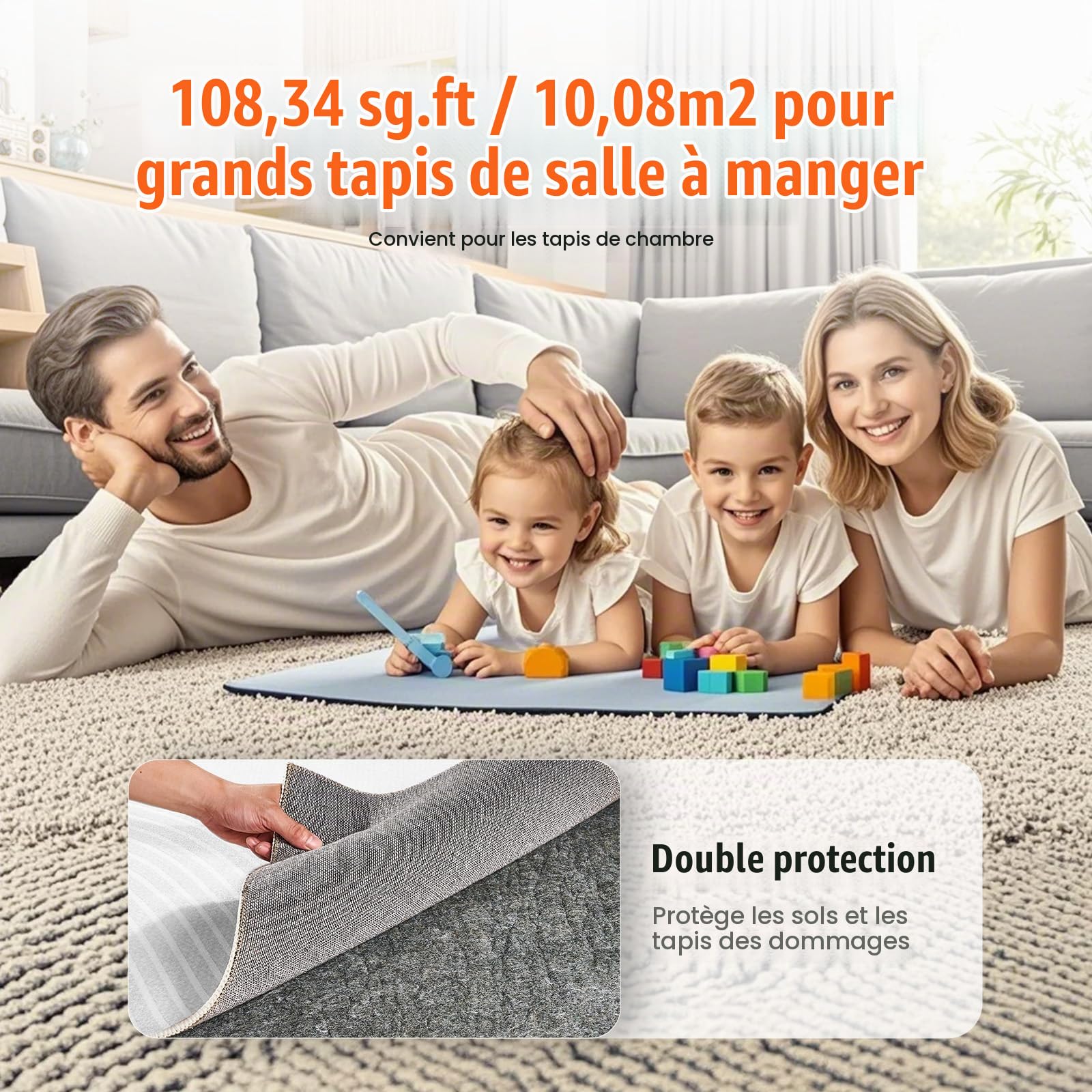 VEVOR sous-Tapis Non Antidérapant, Coussin de Protection de Tapis, 275x366 cm, Épaisseur 6 mm, en Feutre Polyester, Gris, Zone de Couverture 10-11 ㎡, Coussin de Tapis Confortable, pour Tous Les Sols