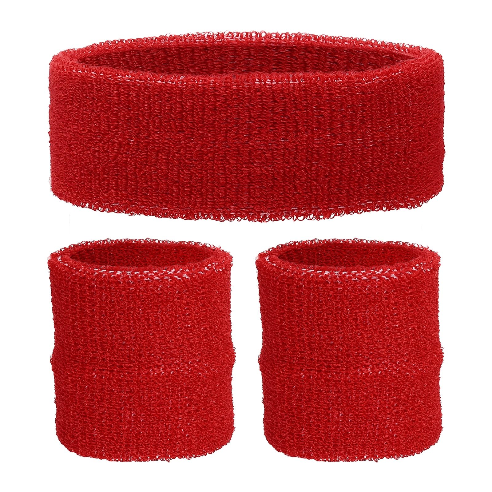 YELARXI Sweatband Set, 1Pcs Sports Headband and 2Pcs Wristbands Moisture Wicking Breathable Athletic Bands Wrist 3Pcs & Red-Fit for (Basketball/Tennis/Football/Gym)