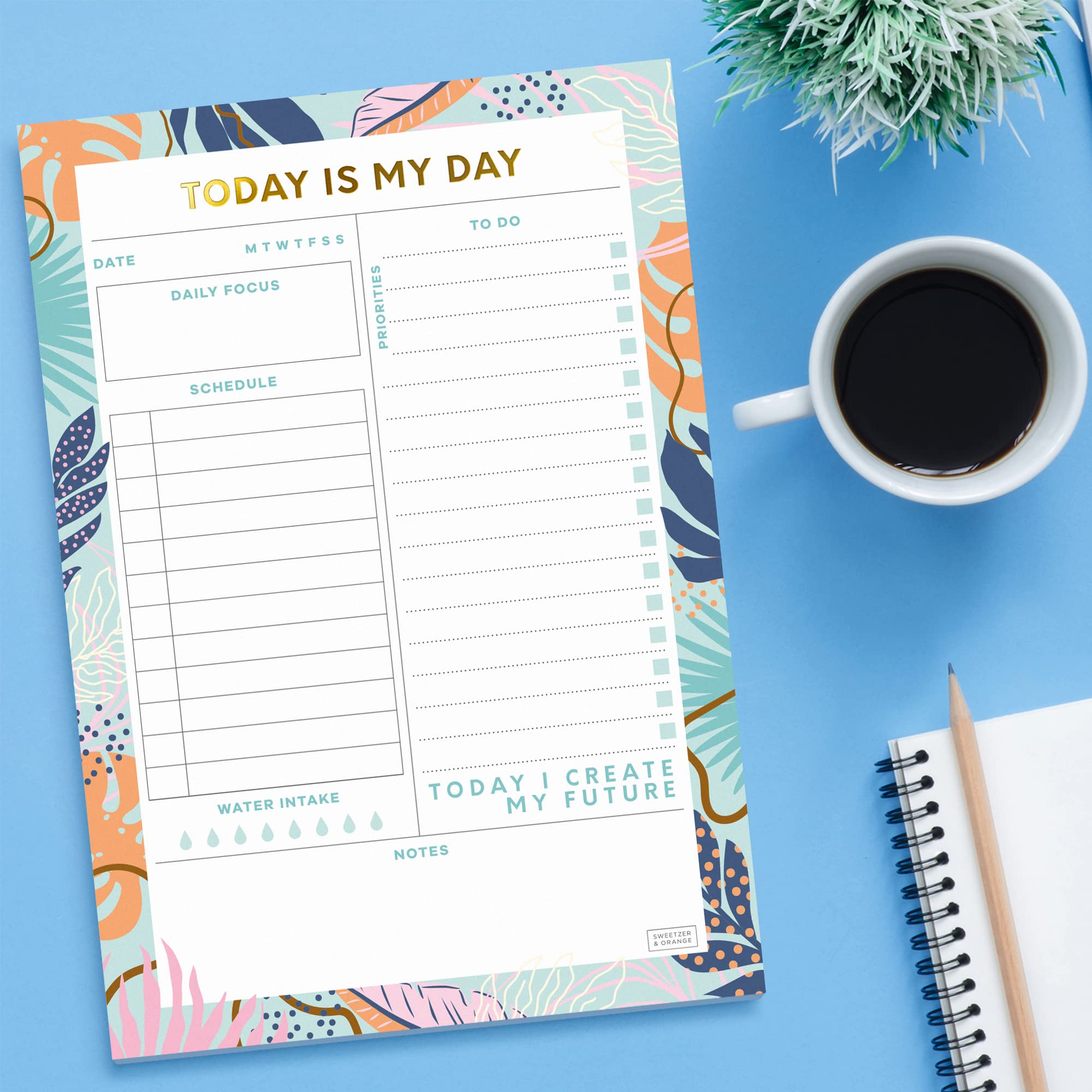 Sweetzer & Orange Bloc-notes avec planificateur quotidien « Today Is My Day »,Planificateur non daté, agenda quotidien,Pages de calendrier de 52 jours,Planificateur 7x10