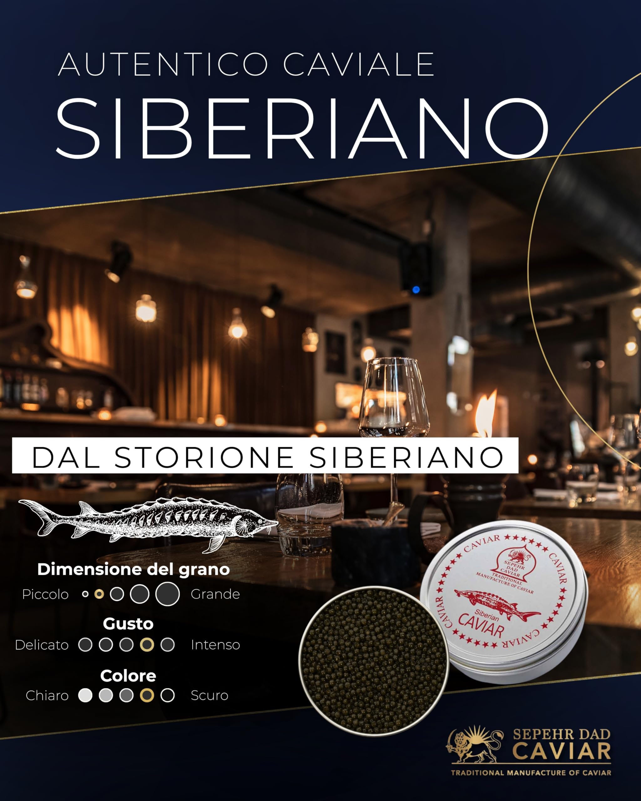 Sepehr Dad Caviar dalla Siberia | Caviale di storione siberiano | SENZA borace | 250