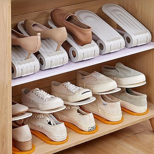 Miniatura 4 de LONGLUAN Estante de almacenamiento de zapatos ajustable, 4 piezas, material PP ecológico, ahorra espacio, diseño antideslizante, fácil de limpiar