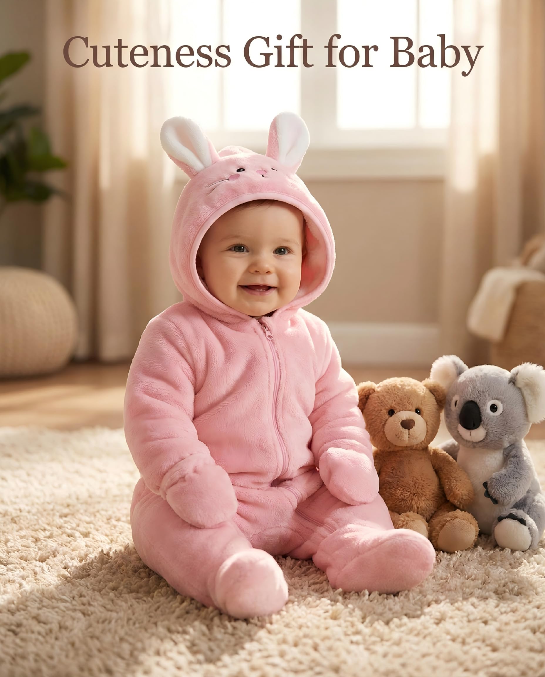 JiAmy Grenouillère d'hiver à capuche pour bébé fille garçon en polaire avec fermeture éclair