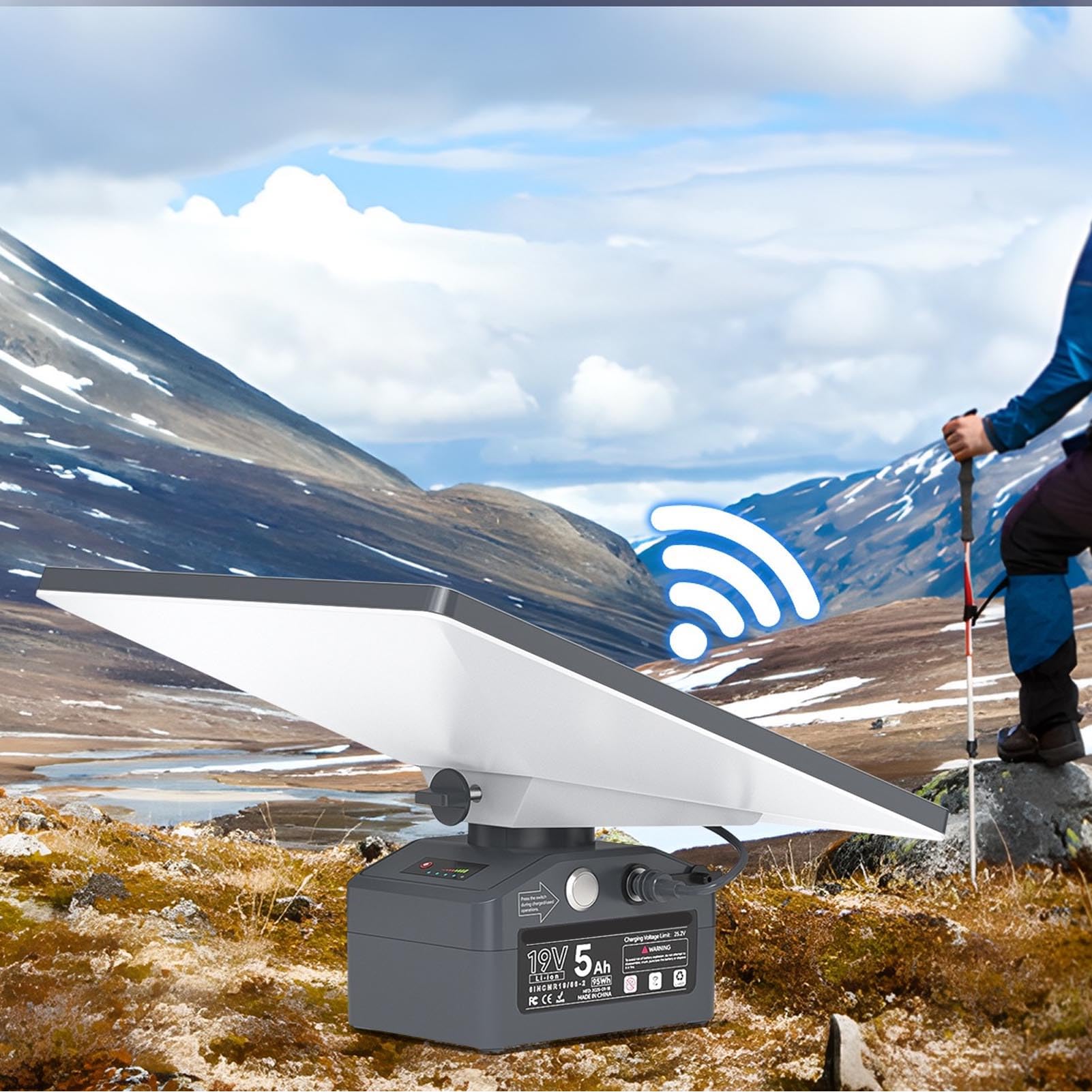 Fafeicy Alimentazione Satellitare Ricaricabile Adatto per Mini Batteria di Alimentazione Portatile 5 Ah con Kit di Montaggio e Adattatore per la Rete Campeggio All'aperto (Plug dell'UE 100-240 V.)