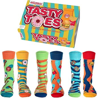 United Oddsocks Mens Socks - Pack of 6, Original & Colourful Food Motifs Tasty Toes, Tasty, 39-46, Tasty, 39-46