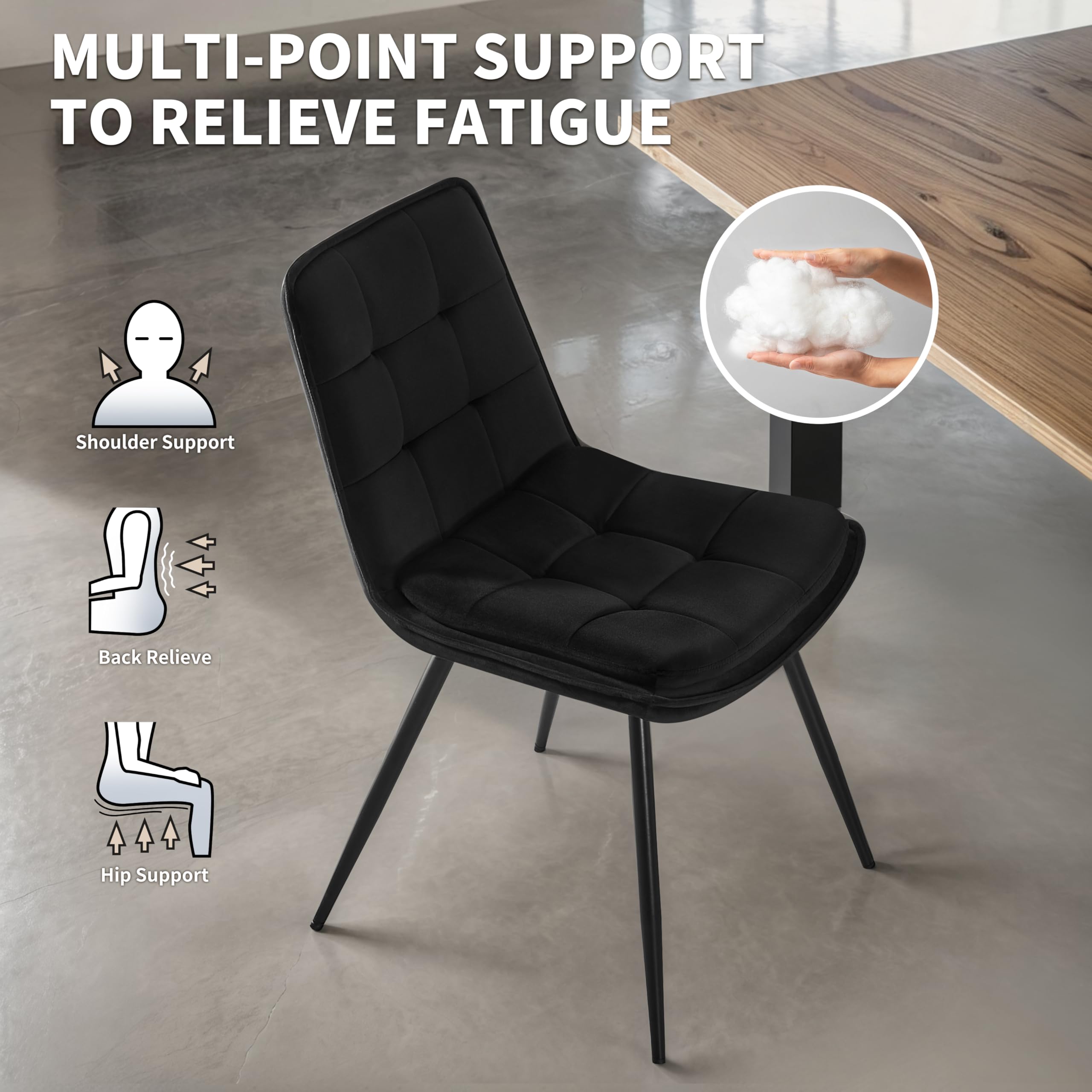 Lot De 2 Chaises Salle à Manger STOOLINK - Velours Damier Moderne, Rembourrées Confortables, Pieds Réglables - Noir, Idéal Cuisine Salon