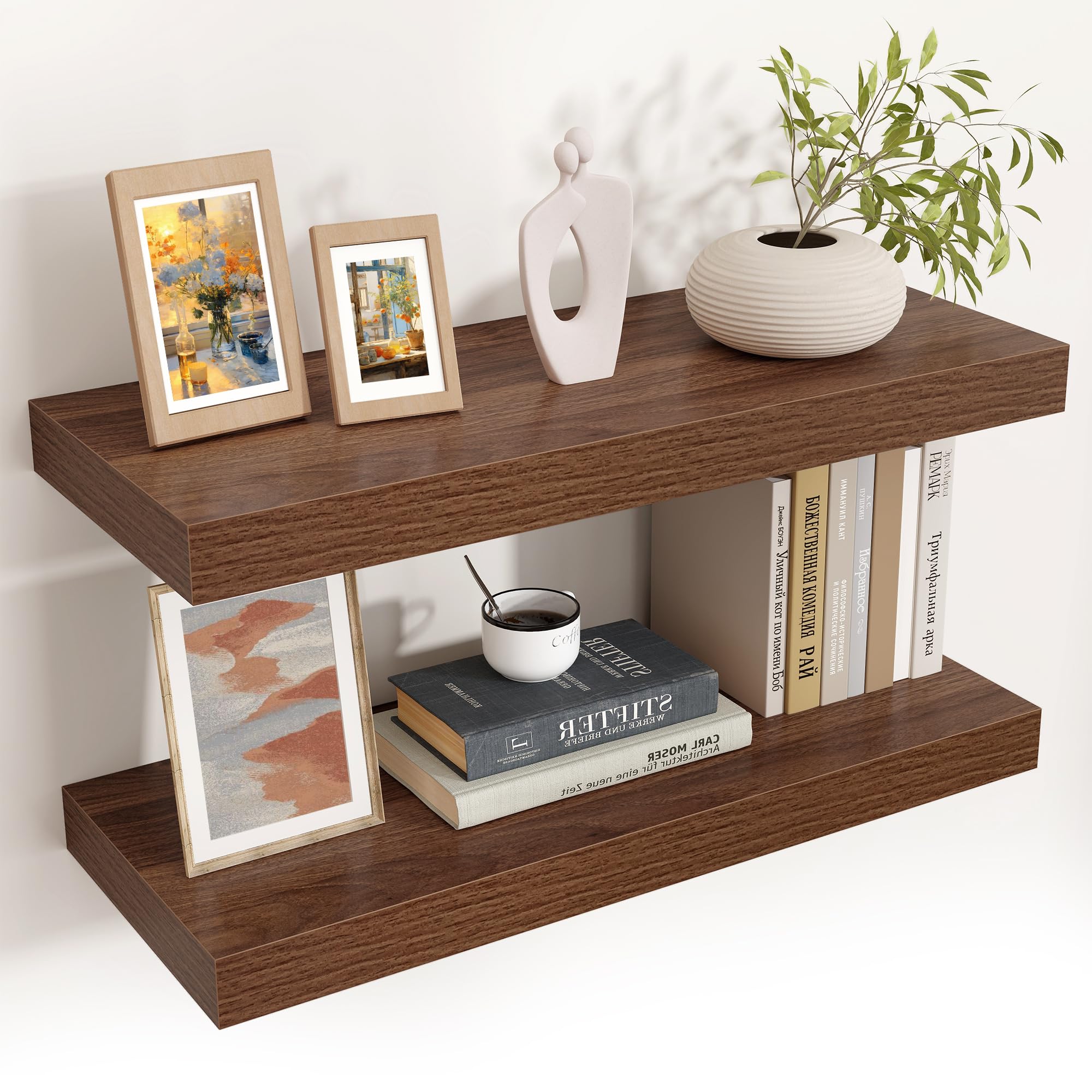 Venusmiles Floating Shelves for Wall, Engineered Wood Wall Shelves with Invisible Brackets for Living Room Bedroom Bathroom Office Kitchen Decor and
