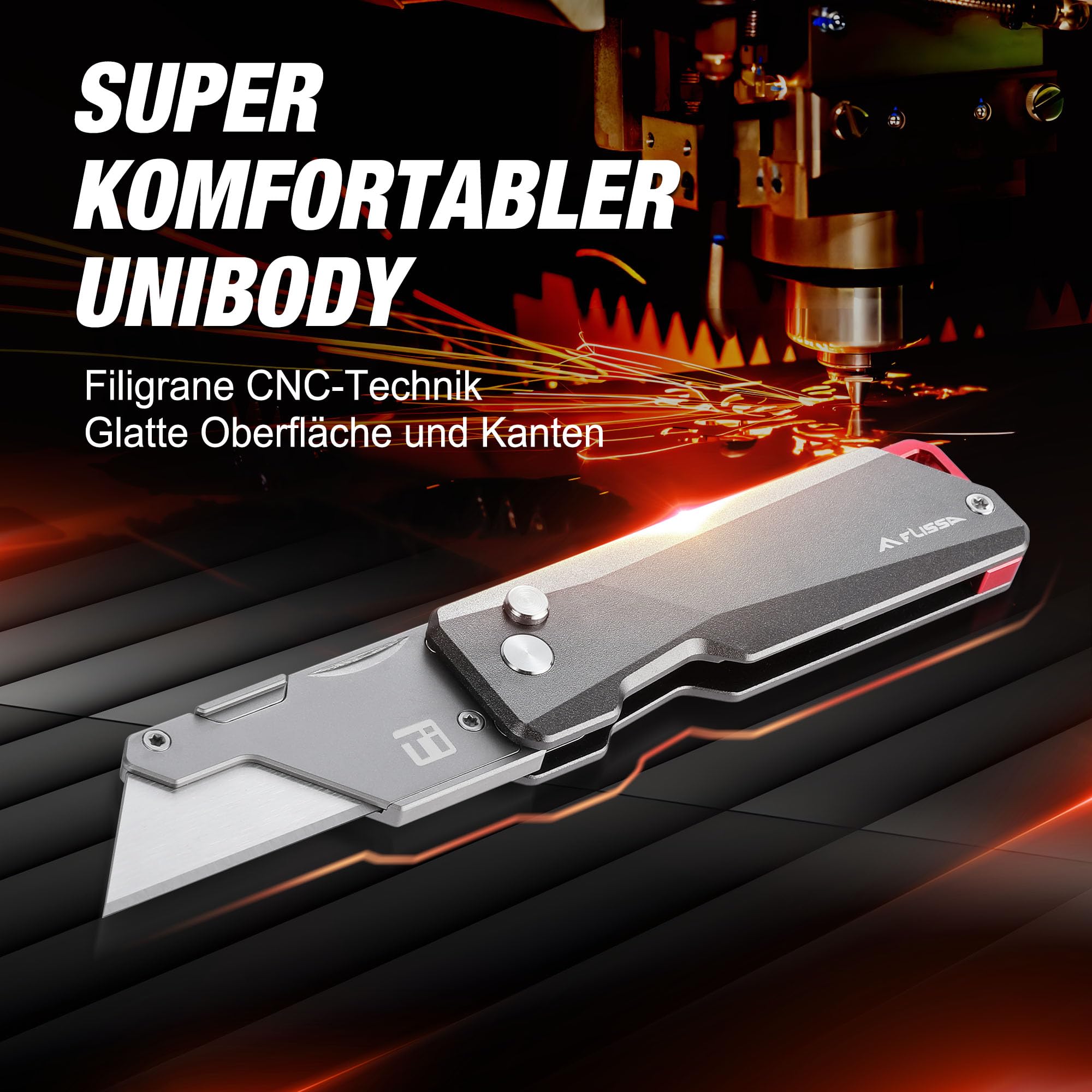 FLISSA Klappmesser Teppichmesser, Titan CNC-gefrästes Universalmesser, Cuttermesser mit Schnellwechselklinge, Ideale Geschenke für Männer und Frauen, mit extra 10 Klingen