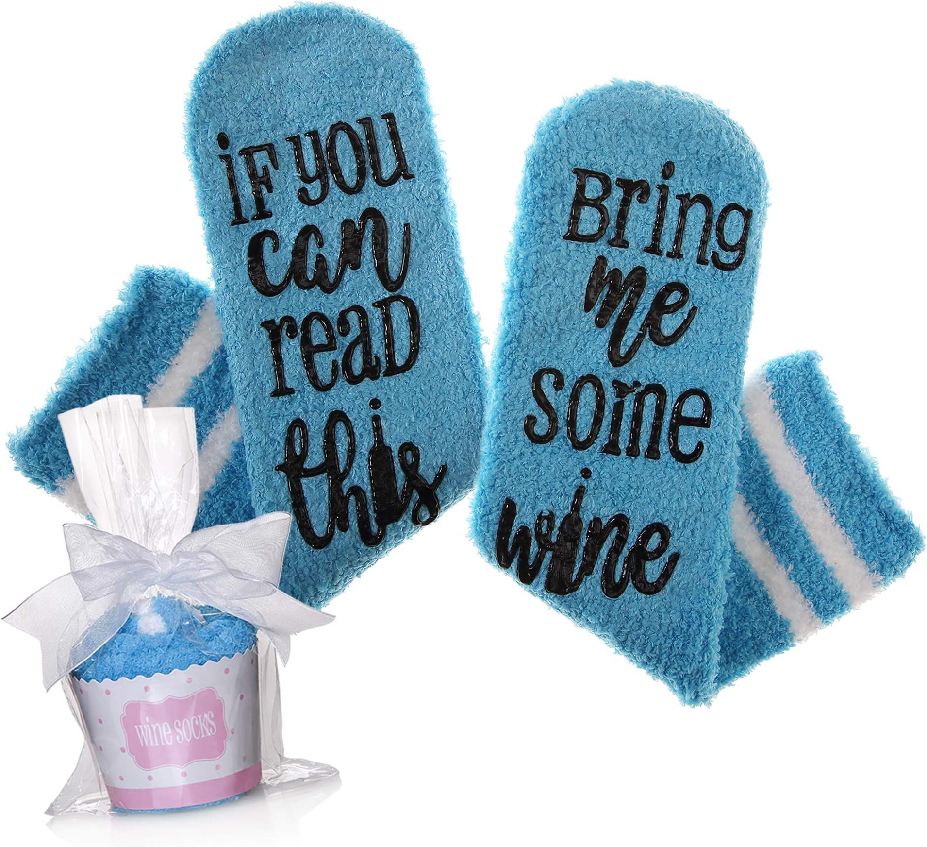 If You Can Read This Bring Me Some Wine Socks Fuzzy Funny Novelty Socks Christmas Gift With Cupcake Gift Packaging