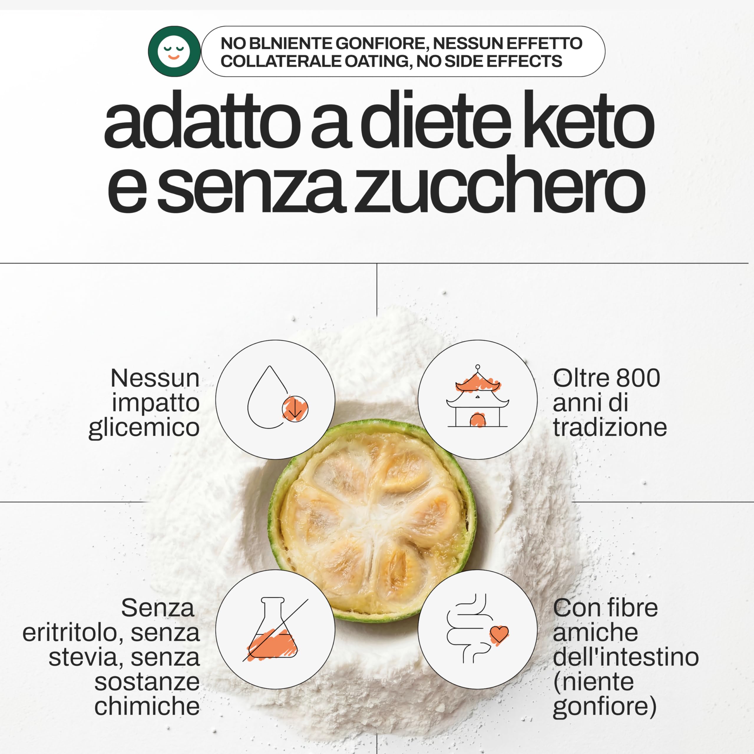 Frutto del Monaco in Polvere 200g Dolcificante, 150 Porzioni, 3x Più Dolce dello Zucchero - Monk Fruit Senza Eritritolo - Sostituto dello Zucchero per Dolci, Keto, Vegano | Happy Monkfruit®